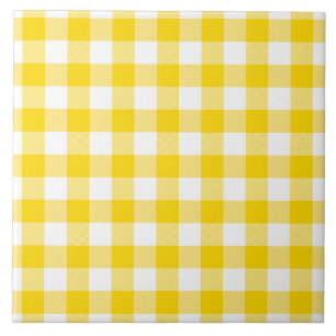Yellow and White Gingham Checks Squares Pattern Ceramic Tile