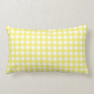 Yellow and White Gingham Design Lumbar Cushion