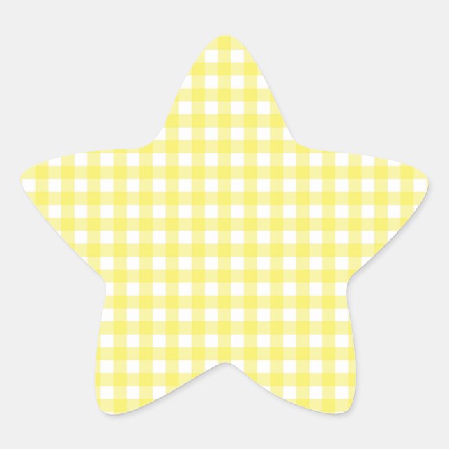 Yellow and White Gingham Design Star Sticker (Front)