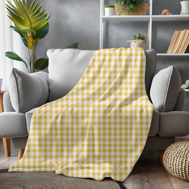 Yellow and White Gingham Plaid Chequered Cosy  Fleece Blanket (Creator Uploaded)