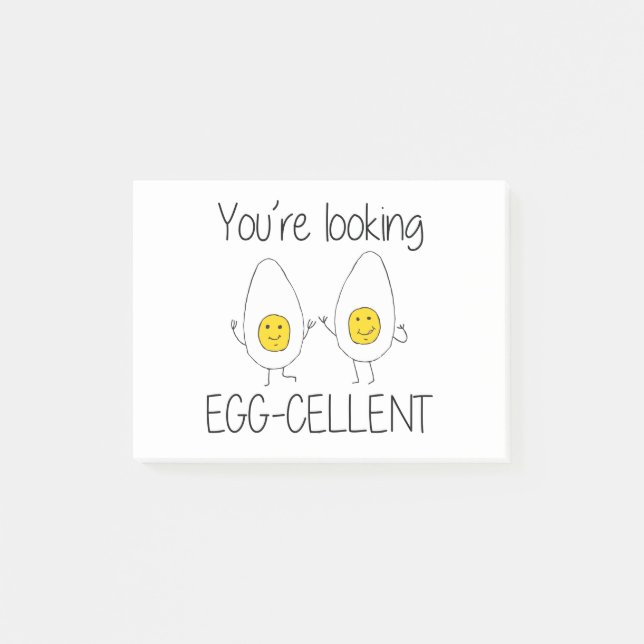 Yellow and White Hand Drawn Egg-cellent Egg puns Post-it Notes (Front)