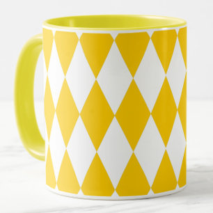 Yellow and White Harlequin Diamonds Check Design  Mug