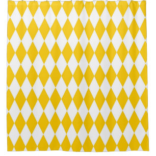 Yellow and White Harlequin Diamonds Check Design  Shower Curtain