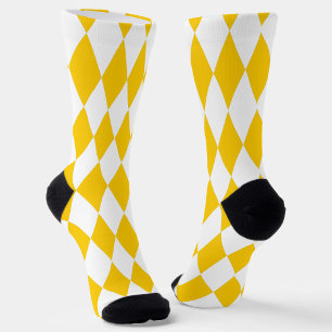 Yellow and White Harlequin Diamonds Check Design  Socks