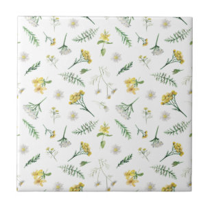 Yellow and White Herbal Seamless Ceramic Tile