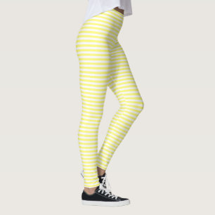 Yellow and White Horizontal Pinstripe Summer Look Leggings