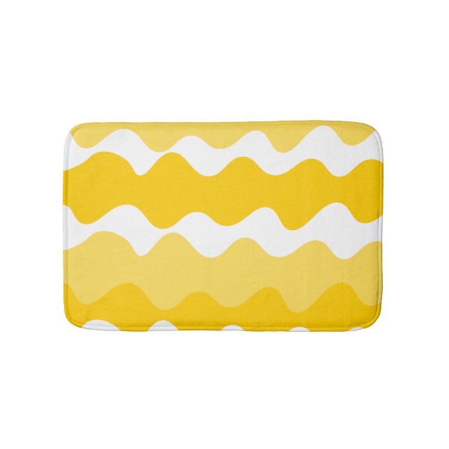 Yellow and white horizontal wavy pattern  bath mat (Front)