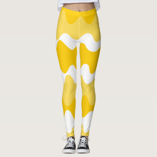 Yellow and white horizontal wavy pattern leggings