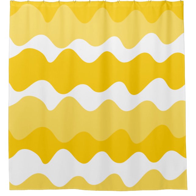 Yellow and white horizontal wavy pattern  shower curtain (Front)
