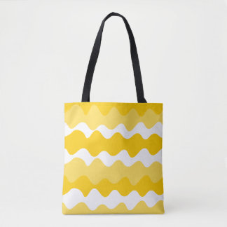 Yellow and white horizontal wavy pattern tote bag