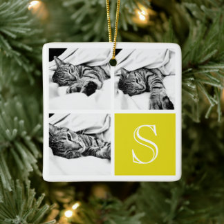 Yellow and White Instagram Photo Collage Monogram Ceramic Ornament