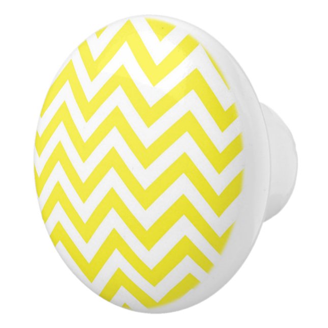 Yellow and White Large Chevron ZigZag Pattern Ceramic Knob (Right)
