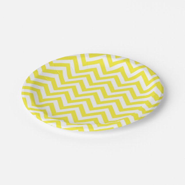 Yellow and White Large Chevron ZigZag Pattern Paper Plate (Angled)