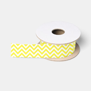 Yellow and White Large Chevron ZigZag Pattern Satin Ribbon