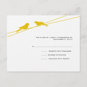 Yellow and White Love Birds on a Wire RSVP Card