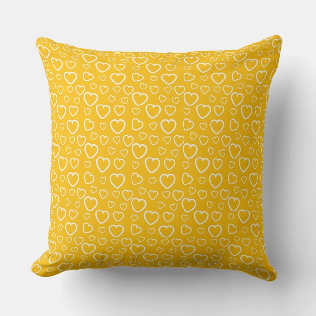 Yellow and White Love Hearts Pattern Cushion (Front)