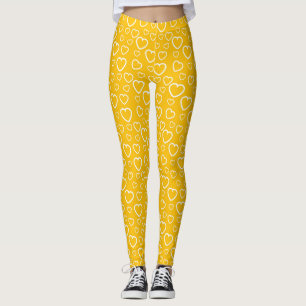 Yellow and White Love Hearts Pattern Leggings