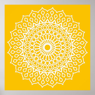 Yellow and White Mandala - Dans-lew in Honey Poster