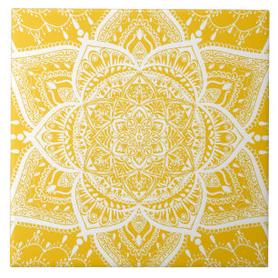 Yellow and White Mandala - Loergann in Honey Ceramic Tile