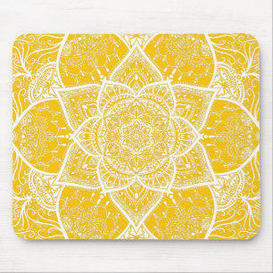 Yellow and White Mandala - Loergann in Honey Mouse Pad
