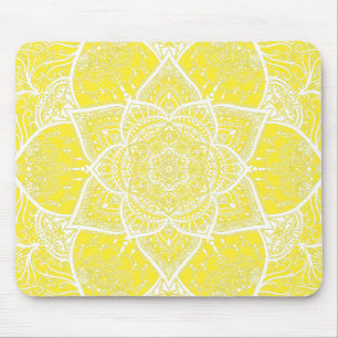 Yellow and White Mandala - Loergann in Lemon Mouse Pad