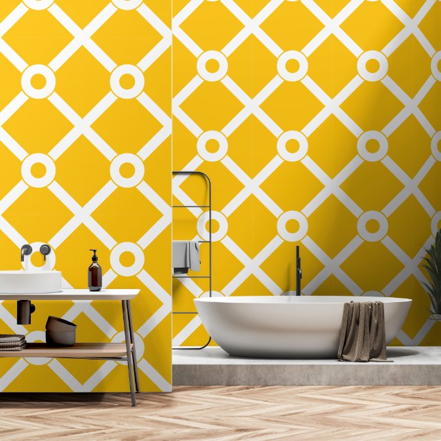 Yellow and White Modern Lattice Wallpaper (Bathroom)