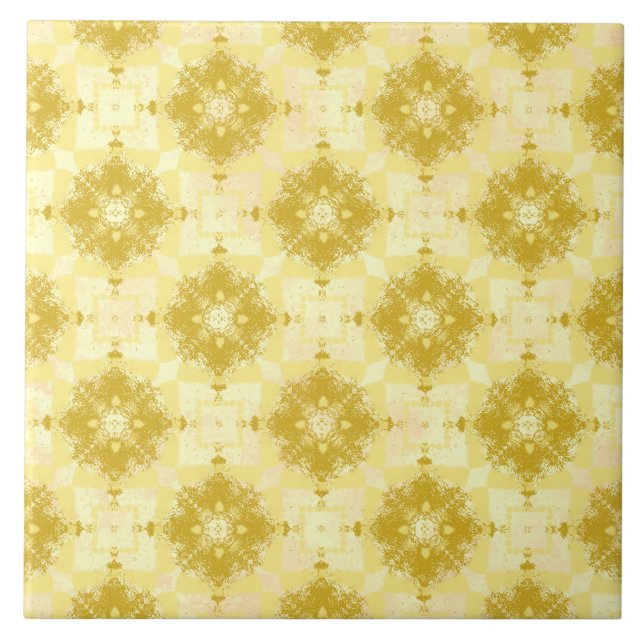 Yellow and White Modern Ogee Pattern Ceramic Tile (Front)