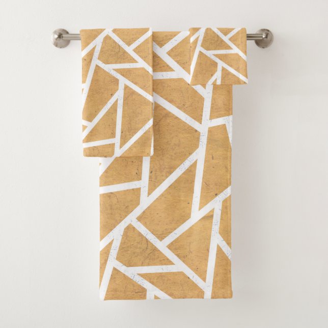Yellow and white mosaic pattern bath towel set (Insitu)