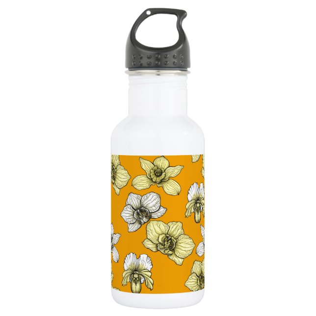 Yellow and white orchid flowers 532 ml water bottle (Front)