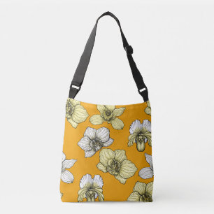 Yellow and white orchid flowers crossbody bag