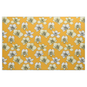 Yellow and white orchid flowers fabric