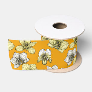 Yellow and white orchid flowers satin ribbon