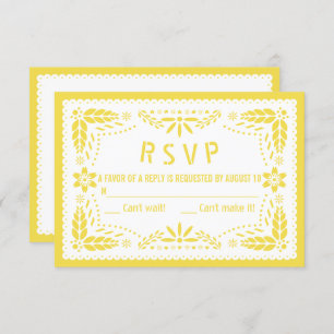 Yellow and white papel picado baby shower RSVP card