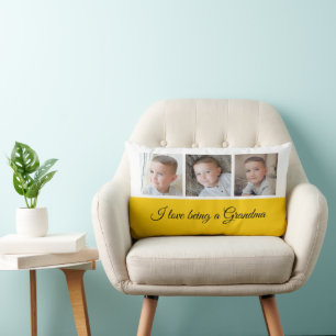 Yellow and white photo collage for Grandma Lumbar Cushion
