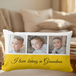 Yellow and white photo collage for Grandma Lumbar Cushion
