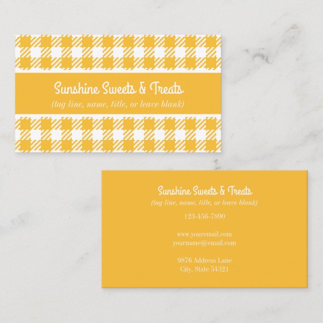Yellow and White Plaid Bakery Business Card (Front/Back)