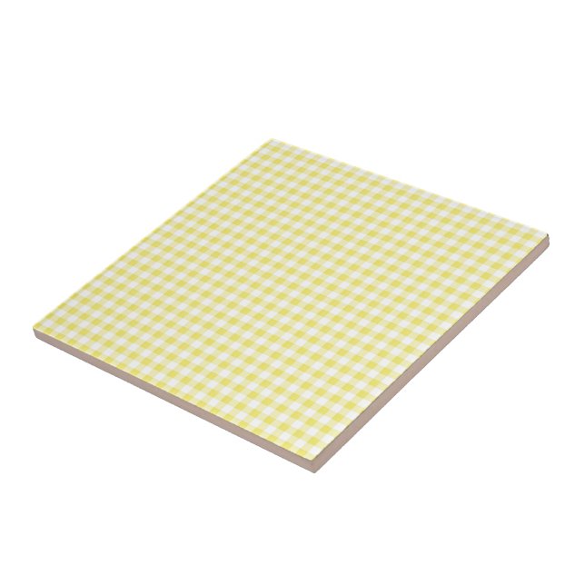 Yellow and White Plaid Checked - Customisable Ceramic Tile (Side)