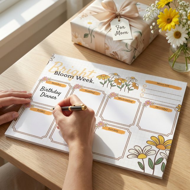 Yellow and White Playful Floral Weekly Planner  Notepad (Yellow and White Playful Floral Weekly Planner Notepad)