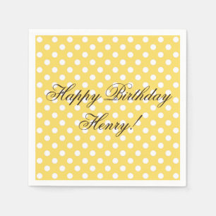 Yellow and White Polka Dot Birthday Paper Napkin