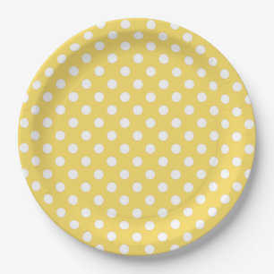 Yellow and White Polka Dot Paper Plate