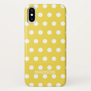 Yellow and white polka dot  Personalised Name iPhone X Case