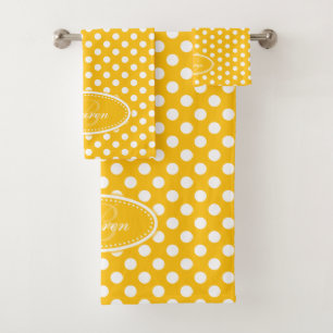 Yellow and white polka dot personalised towels