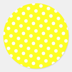 Yellow and White Polka Dots Classic Round Sticker
