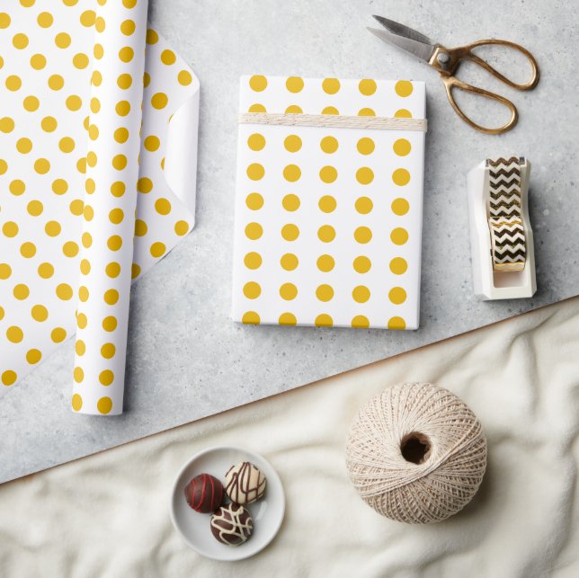 Yellow and white polka dots dotted pattern wrapping paper (Crafts)