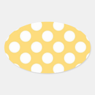 Yellow and White Polka Dots Oval Sticker