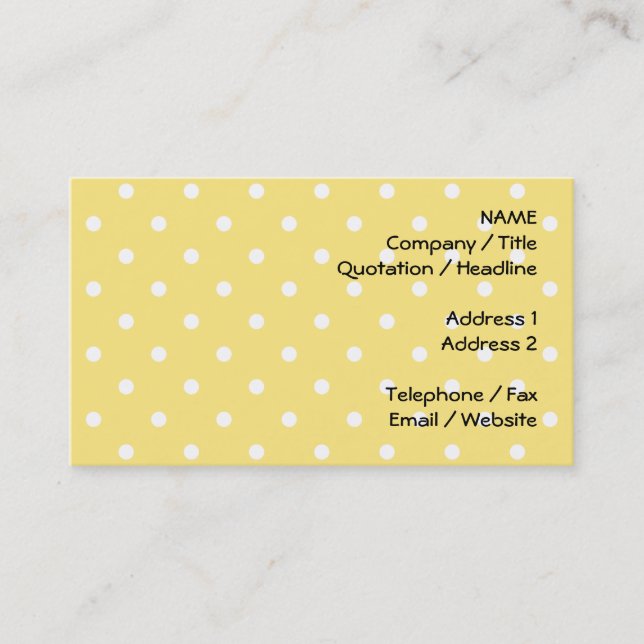Yellow and White Polka Dots Pattern. Business Card (Front)
