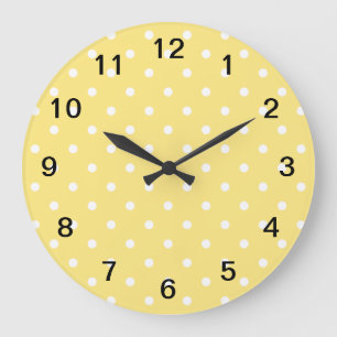 Yellow and White Polka Dots Pattern. Large Clock