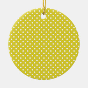 Yellow and White Polkadot Ceramic Ornament
