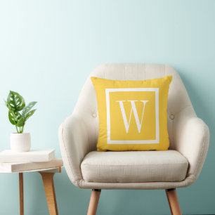 Yellow and White Preppy Square Monogram Cushion