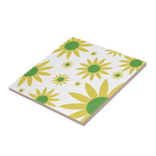 Yellow And White Spring Floral Pattern Daisies Ceramic Tile